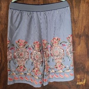 Navy Pinstripe Aline Embroidered Skirt -XL